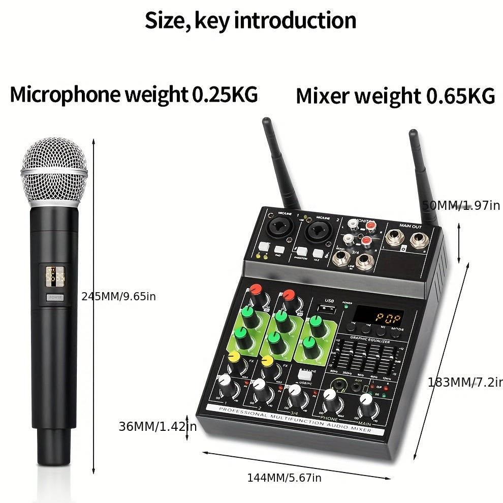 Professional Audio Mixer: Dual Microphone USB Rec DJ Console With The GT4 4-Channel Mixer, Built-in-Receiver, For Karaoke Stage Recording Studio! Eid Al-Adha Mubarak