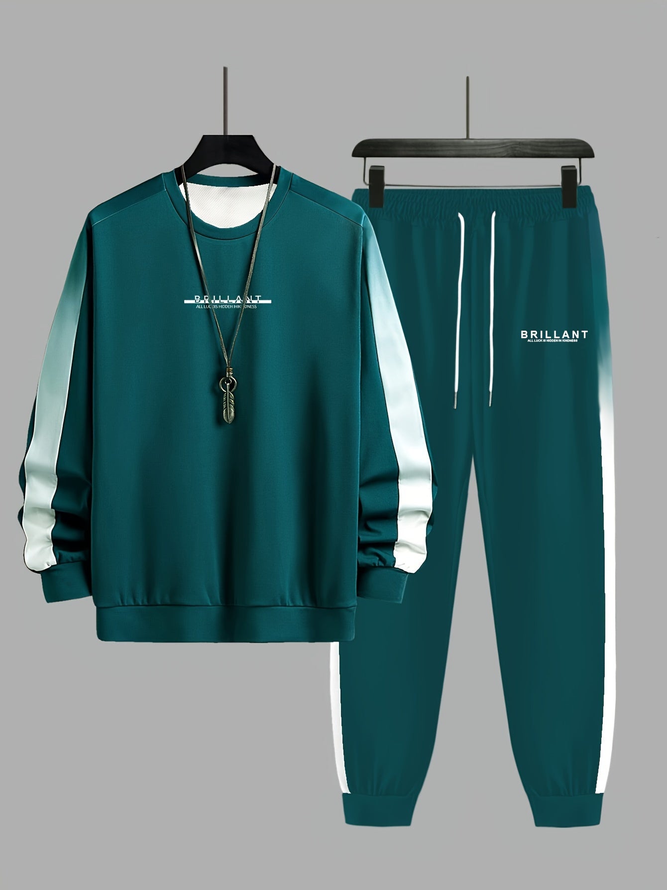 Plus Size Men's Contrast Color Sweatshirt & Sweatpants Set For Spring/autumn, Sports/outdoor Casual 2Pcs Outfits For Males, Men's Clothing