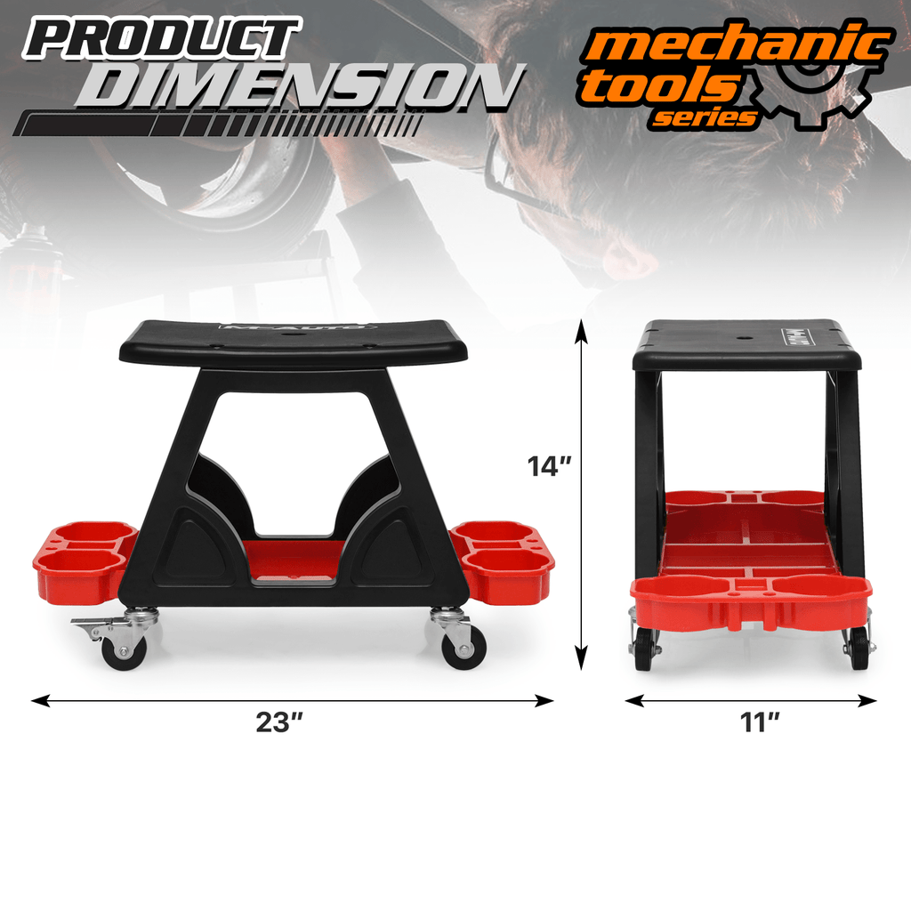 Mechanics Stool with Wheels, Roller Creeper Seat with Tools Storage Tray, Seat Chair for Home Garage DIY Automotive, 300 lbs Capacity
