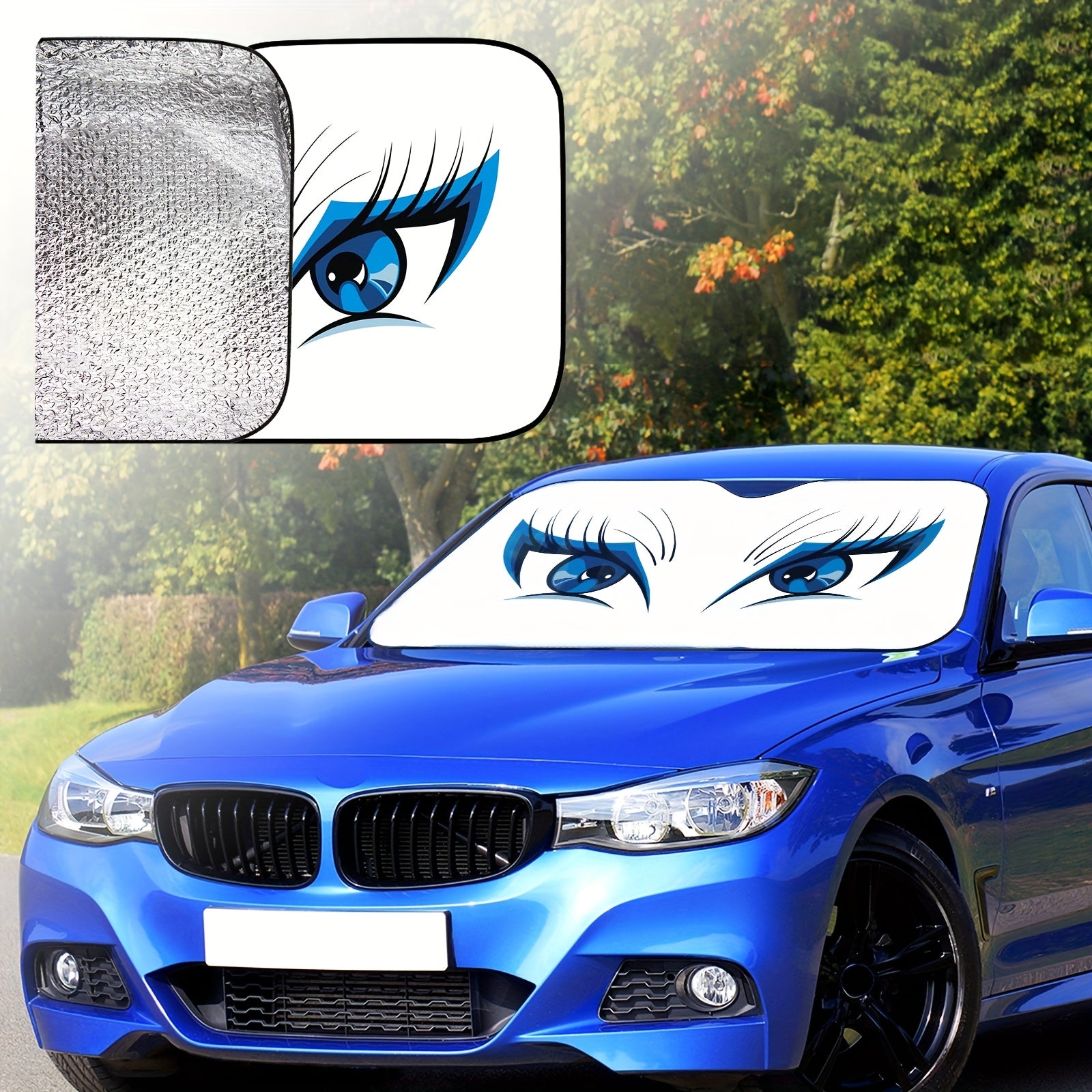 Sun Protection, 1pc Eye-Pattern Windshield Sunshade for Car, Foldable, Easy to Install, Universal, UV Protection And Heat Dissipation, Automotive-Interior Accessories