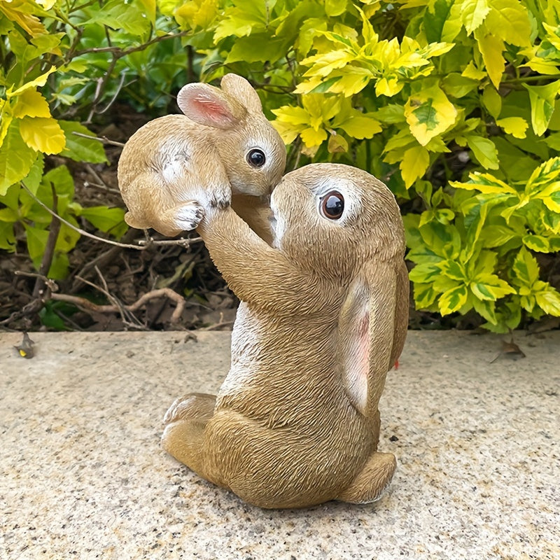 Charming Resin Rabbit Family Statue - Classic Easter Bunny Decor for Outdoor Garden, No Battery Needed
