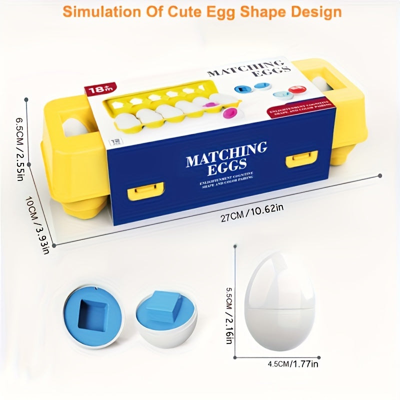 12pcs Geometric Egg Shape Sorter Puzzle - Develops Fine Motor Skills, Color Recognition, and Early Learning for Toddlers Boys and Girls with Easter Egg Toys