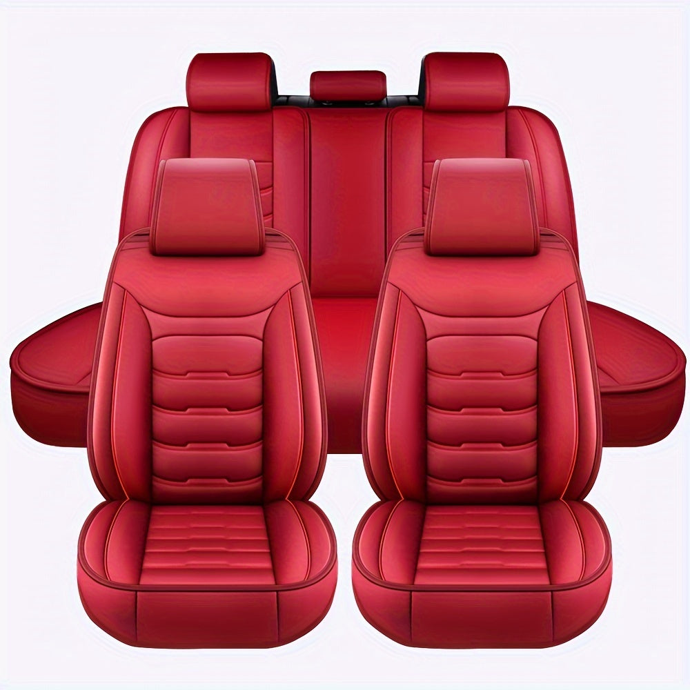 Red Sporty 5 Seat Full Set Car Seat Covers Waterproof Automotive