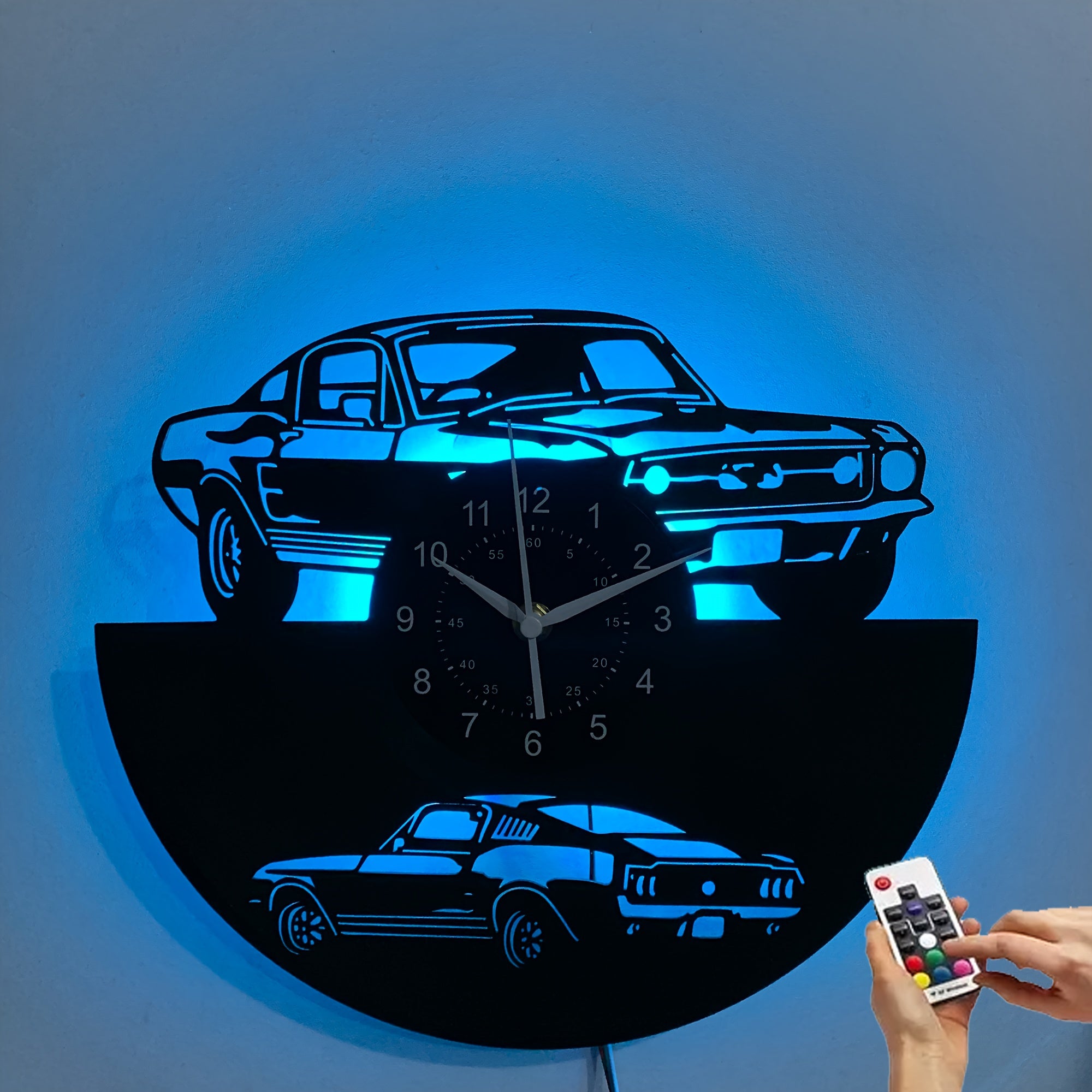 Handmade Vintage Car-Themed LED Wall Clock with Remote Control