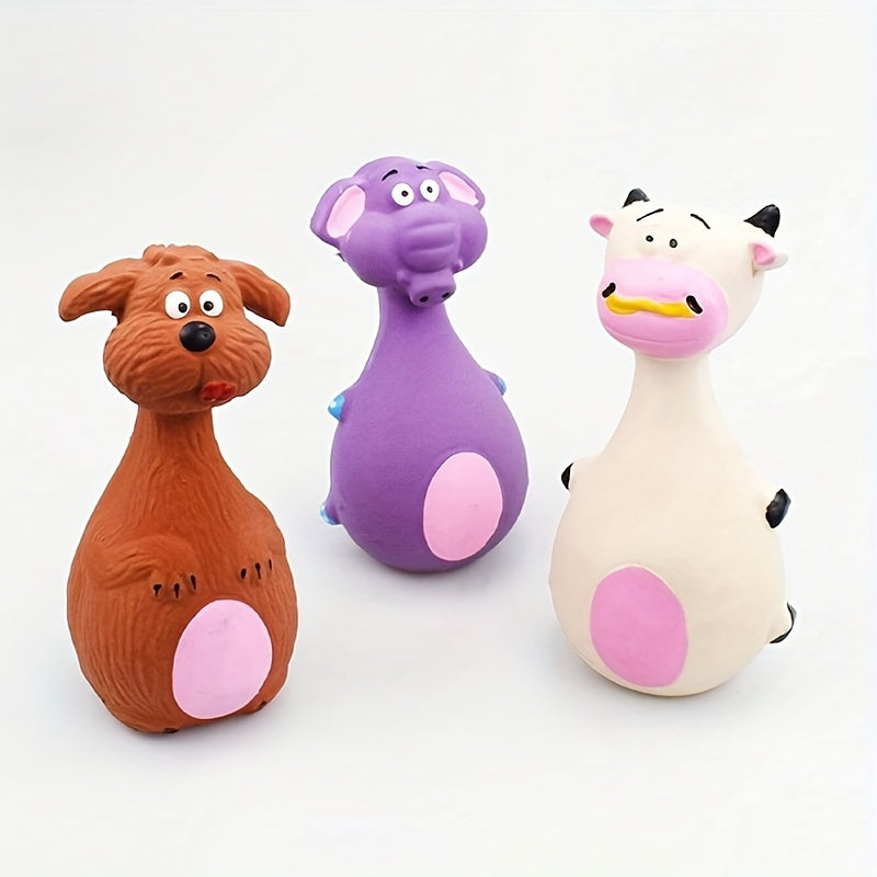 Chewy Dog Toy Set: 4 Playful Rubber Toys with Cartoon Designs for Your Pooch