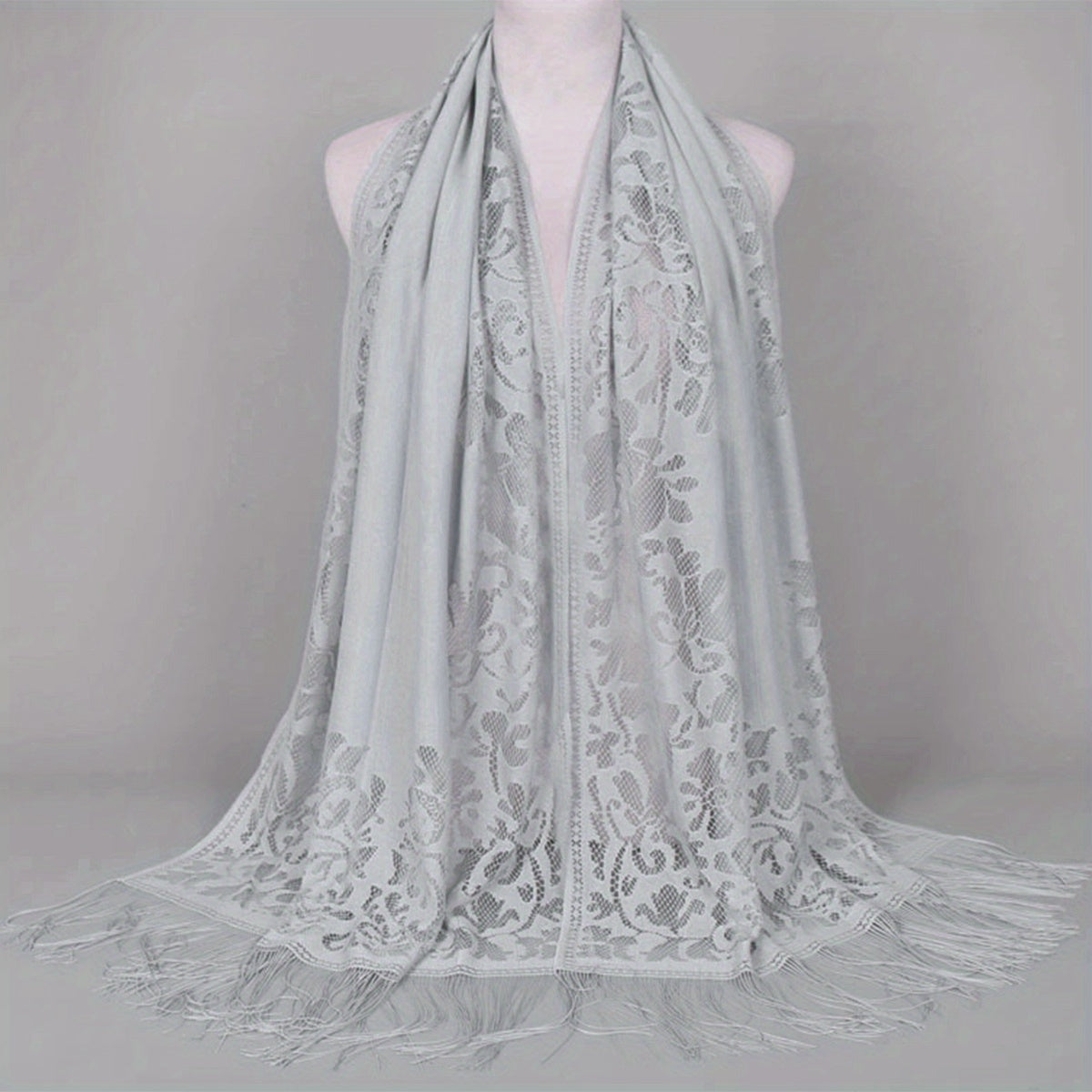 Ladies Women's Floral Lace Scarf Shawl With Tassels, Soft Mesh Fringe Wraps Bridal Shawl For Wedding Evening Party Dresses
