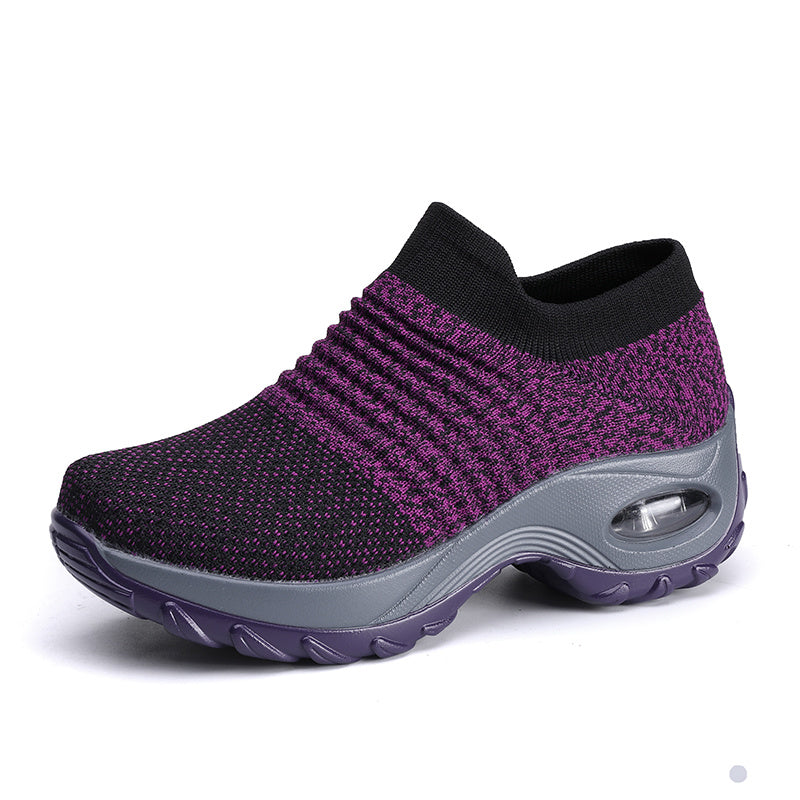 Women'S Air Cushion Sole Sneakers, Lightweight Knit Slip on Shoes, Breathable Running Shoes