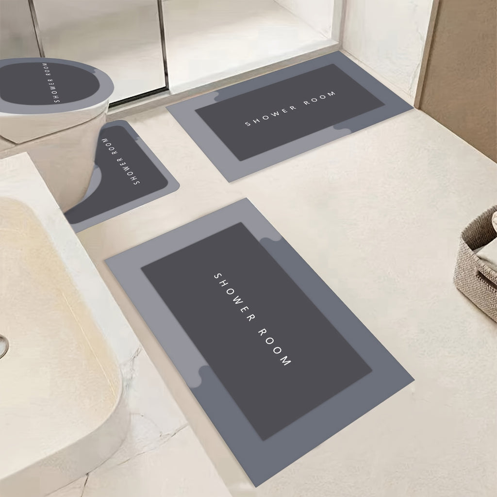 Stylish 4PCS Bath Mats For Bathroom Machine Washable, Bathroom Rugs Sets 4 Piece Bathroom Toilet Mat Set Super Absorbent Quick Dry Non Slip Backing For Safe And Easy Cleaning Perfects For Any Home Hotel Shower Room Bathroom R