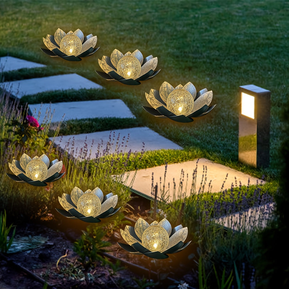 1pc Solar Lotus Flower Table Light with Glass Crack Ball - Waterproof LED Garden Decor Lamp for Ground Yard Patio Walkway Landscape - Perfect Holiday and Gardening Gift for Men and Women