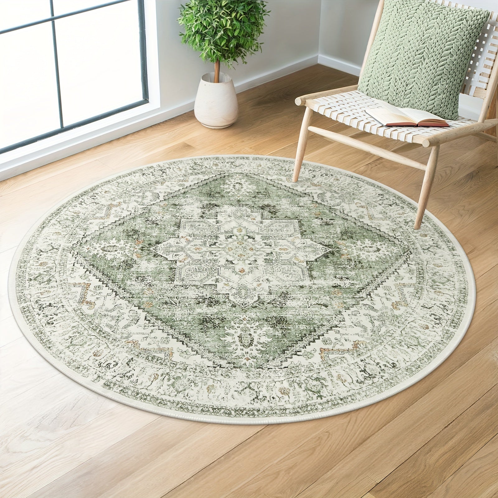 Vintage Distressed Accent Rug - Area Rugs with Non-Slip Low-Pile Retro Carpet Print, Washable and Durable for Bedroom, Living Room, Office, and More - Unique Tribal Pattern, Easy to Clean, and Fade-Resistant