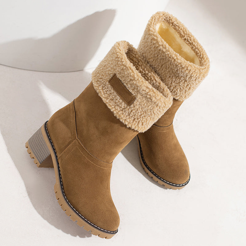 Women's Winter Snow Boots High Quality Anti-Slip Thick Insulated Fleece-Lined Slip-On with Plush Collar & Chunky Rubber Sole for Outdoor Cold Weather, Caramel Brown, Winter Boots