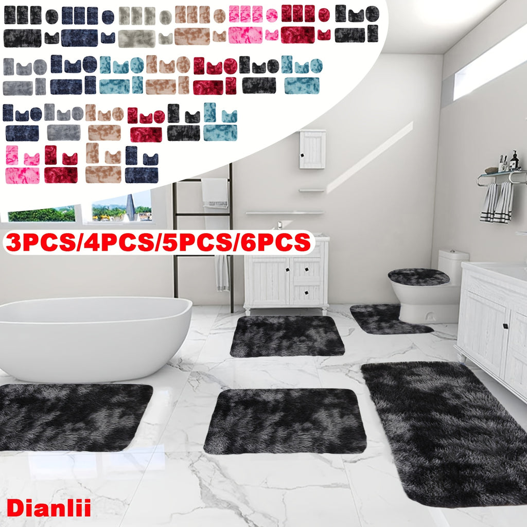 New Mixed Color Bath Mats, Whole Room Bath Rugs, Tie-Dye 3/4/5/6pcss Toilet Mats Universal Soft Bathroom Rugs Sets 3/4/5/6pcs Water Absorption Bathroom Carpet Set, Non Slip Bath Rugs Set, Thick Machine Washable Easy to Dry Da