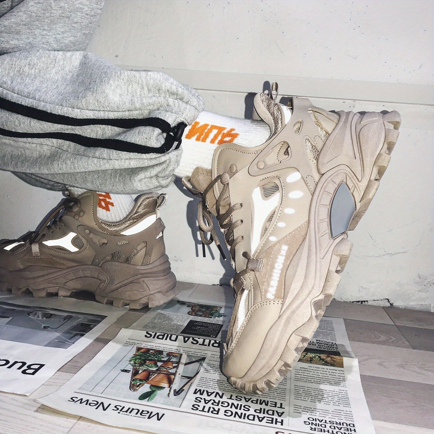 [1 Pair Men'S Cloud Pattern Sneakers] Round Toe Lace-Up  Athletic Sneakers, Sports , Breathable Fabric