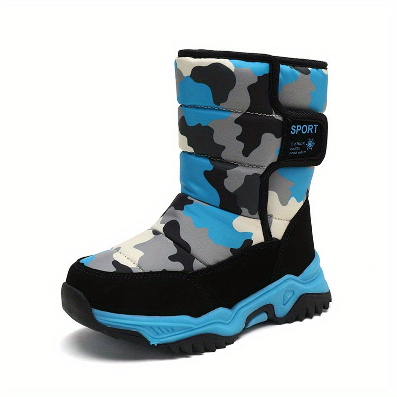 [Boys' Winter Snow Boots] Winter Boys' Camouflage Snow Boots | High-Top Long-Lined Warm Casual Sports Boots with Cushioned EVA Insole and Durable Rubber Sole for Youngsters Outdoor Activities