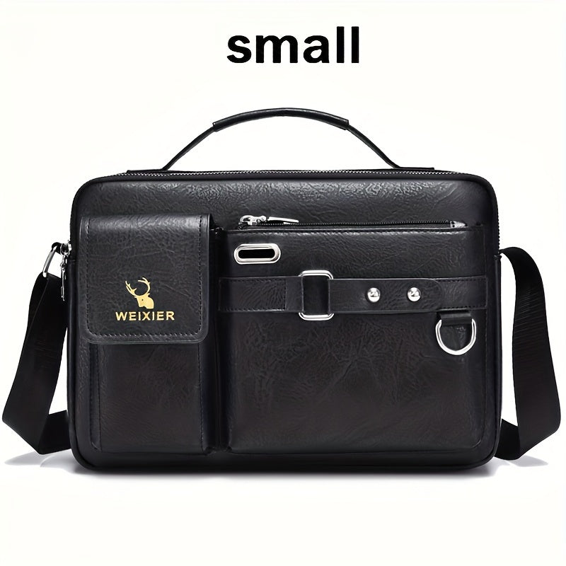 WEIXIER Men's Business Crossbody Bag with Adjustable Strap, Golden-Tone Hardware
