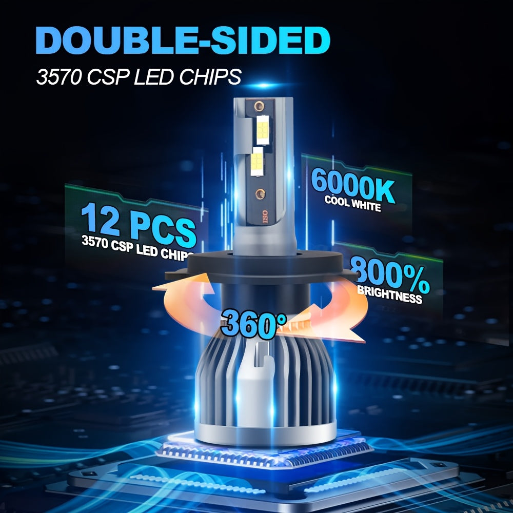 2pcs ROADSUN LED Car Headlights, 35000LM, 6000K White Light, High & Low Beam, 500% Brighter