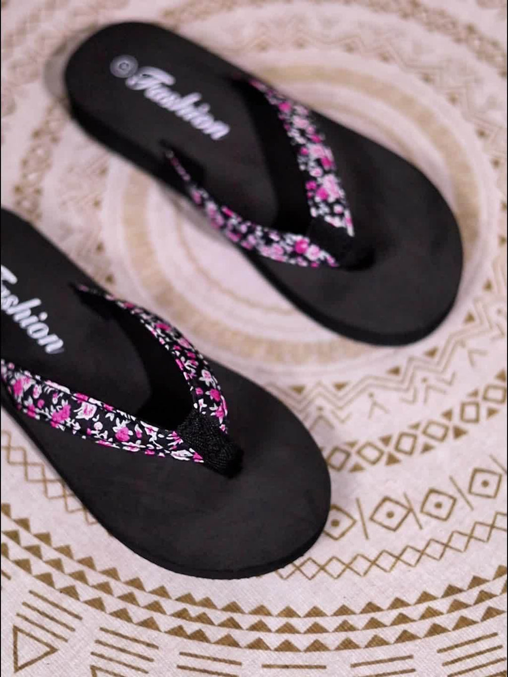 Women'S Floral Print Flip Flops - Lightweight EVA Sole & Insole, Comfortable Fabric Straps