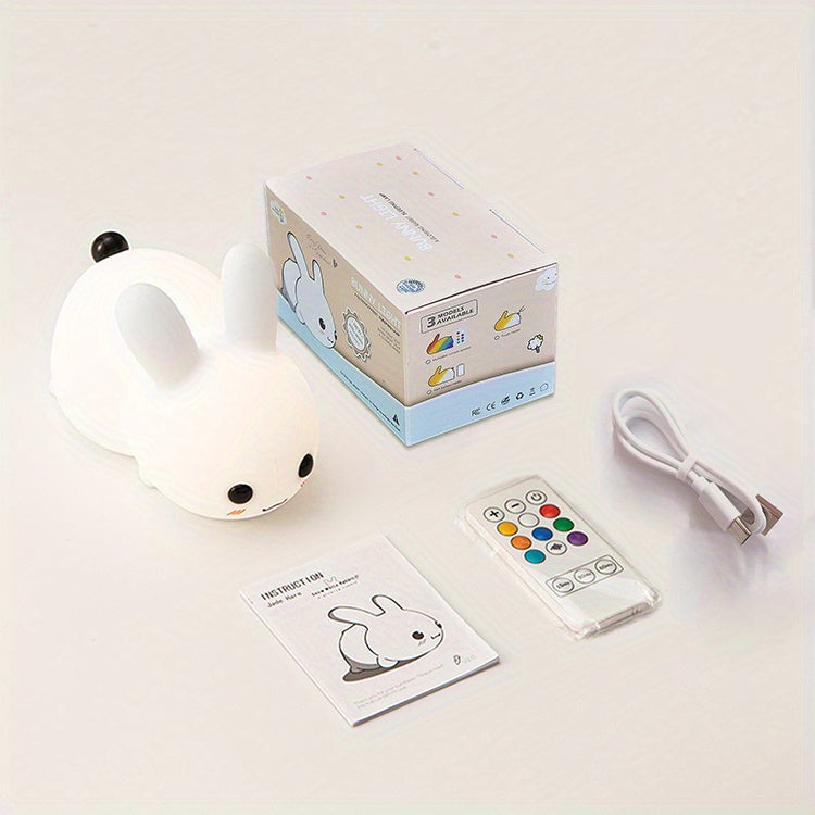 1 Jade Rabbit Silicone Night Light Creative Gift USB Charging Colorful Remote Control Dimming Touch Sleep LED Lights