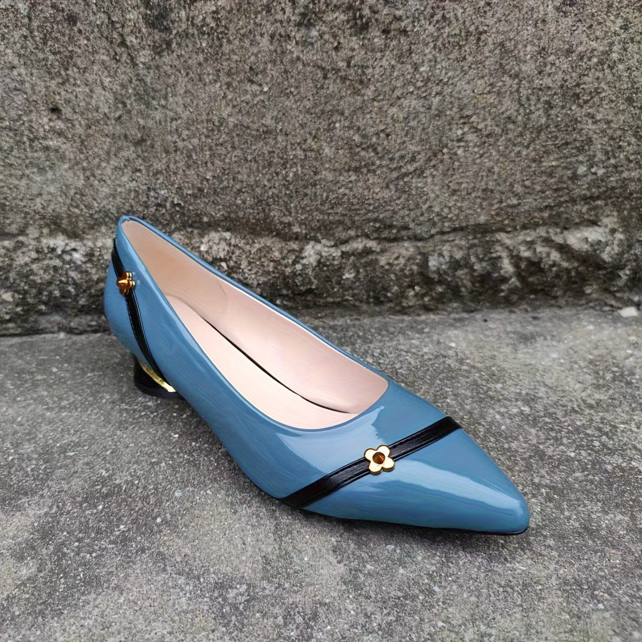 Mid Heel Mary-Jane Pointed Toe Shoes - Lightweight, Synthetic Leather, Rubber Sole, Versatile, Solid Color, Block Heel, Slip-On Design for Casual Style - All-Season Fall Wear