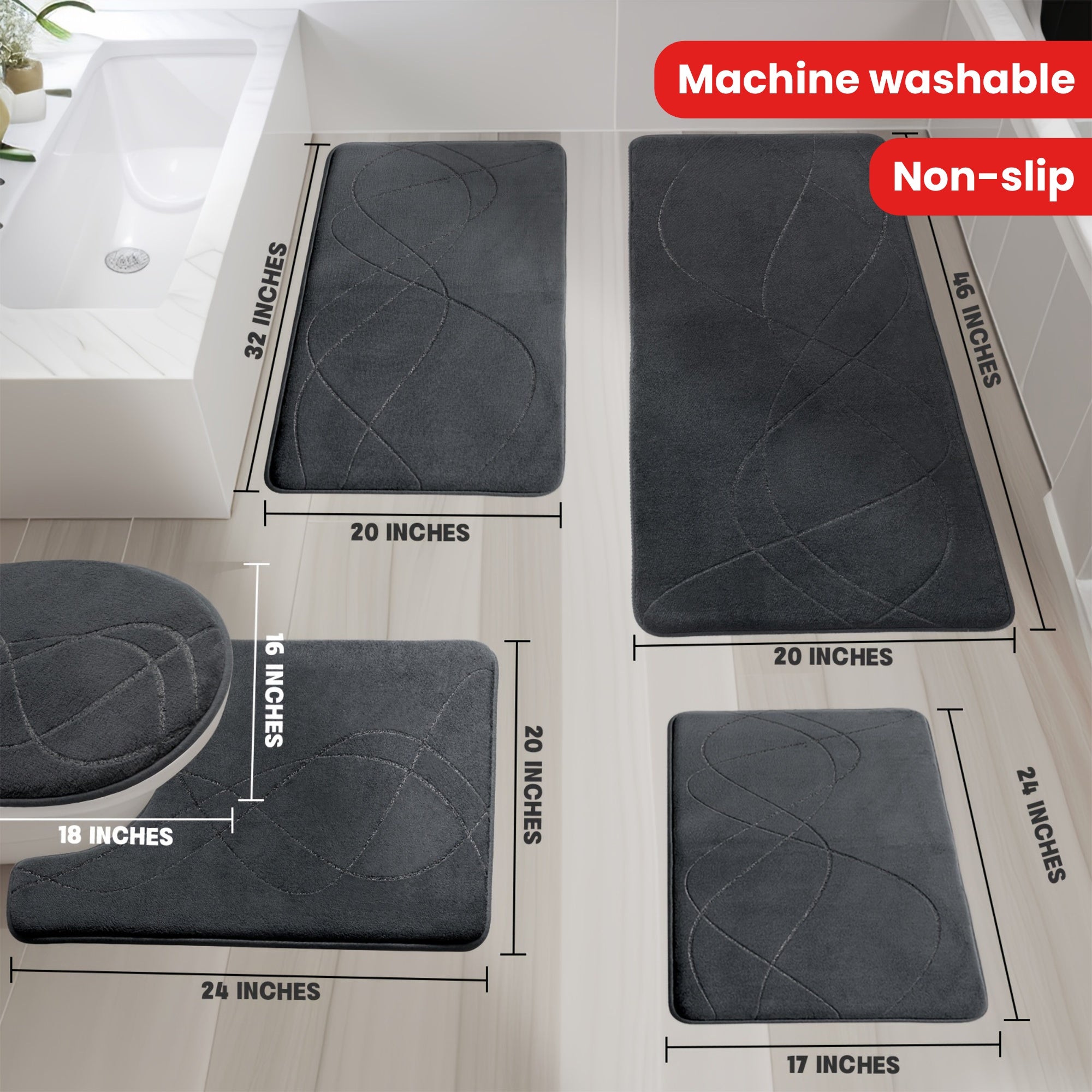 Bath Mat Set, Memory Foam Bathroom Rug Sets, Ultra Absorbent Bath Mat For Bathroom, Tub, Toilet - Non-Slip Bath Rugs Machine Washable & Dries Quickly, Bathroom Accessories, Bathroom Decor Set