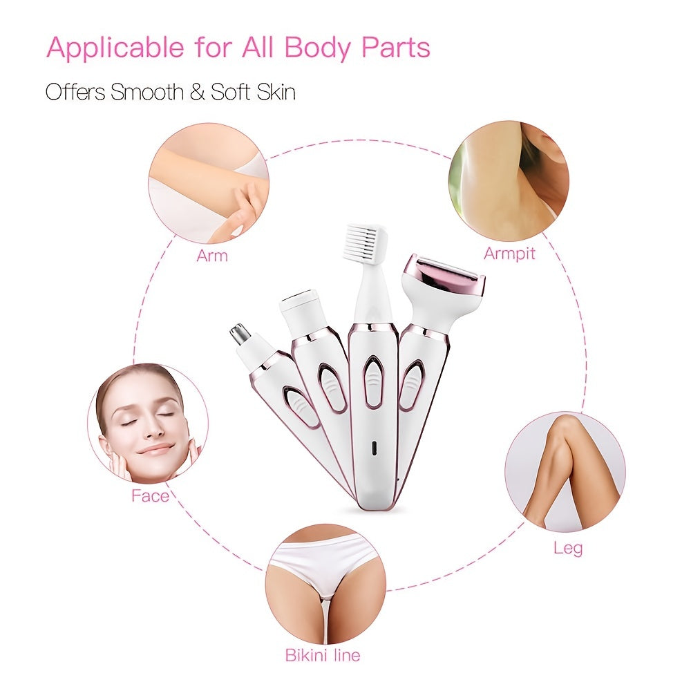 Electric Lady Shaver, Women Razors for Shaving Cordless 4-in-1 Shaver for Women Face, Legs and Underarm, Portable Bikini Trimmer Wet & Dry Hair Removal, Cordless - Micro USB Rechargeable