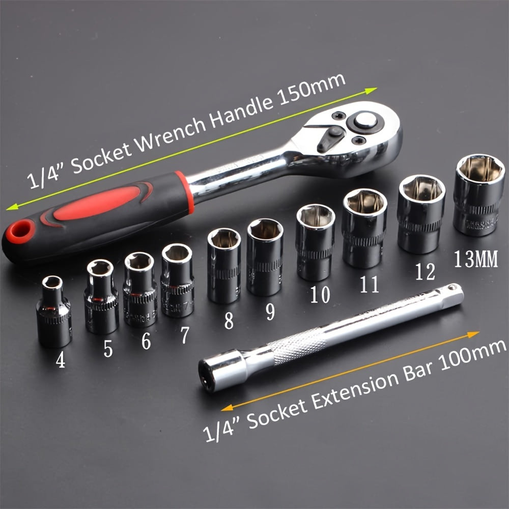1SET 12-in-1 Xiaofei Auto Repair Tool Set, Quick Ratchet Wrench And Socket Set