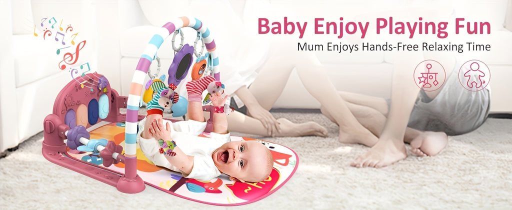 Play Game Mat, Funny Play Piano Tummy Time Activity Mat With 5 Toys & 4 Wrist Baby Rattle Socks, Boy & Girl Gifts