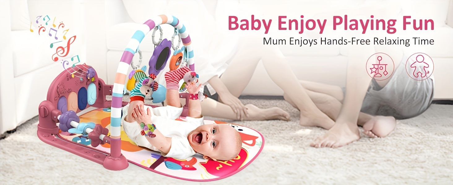 Play Game Mat, Funny Play Piano Tummy Time Activity Mat With 5 Toys & 4 Wrist Baby Rattle Socks, Boy & Girl Gifts