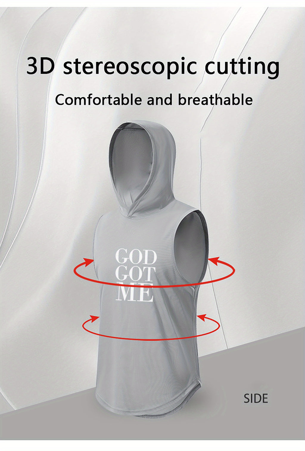 GOD GOT ME Print, Men's Quick-drying Breathable Sports Hooded Tanktop, Casual Light Loose Sleeveless Shirt For Gym Training Running Basketball