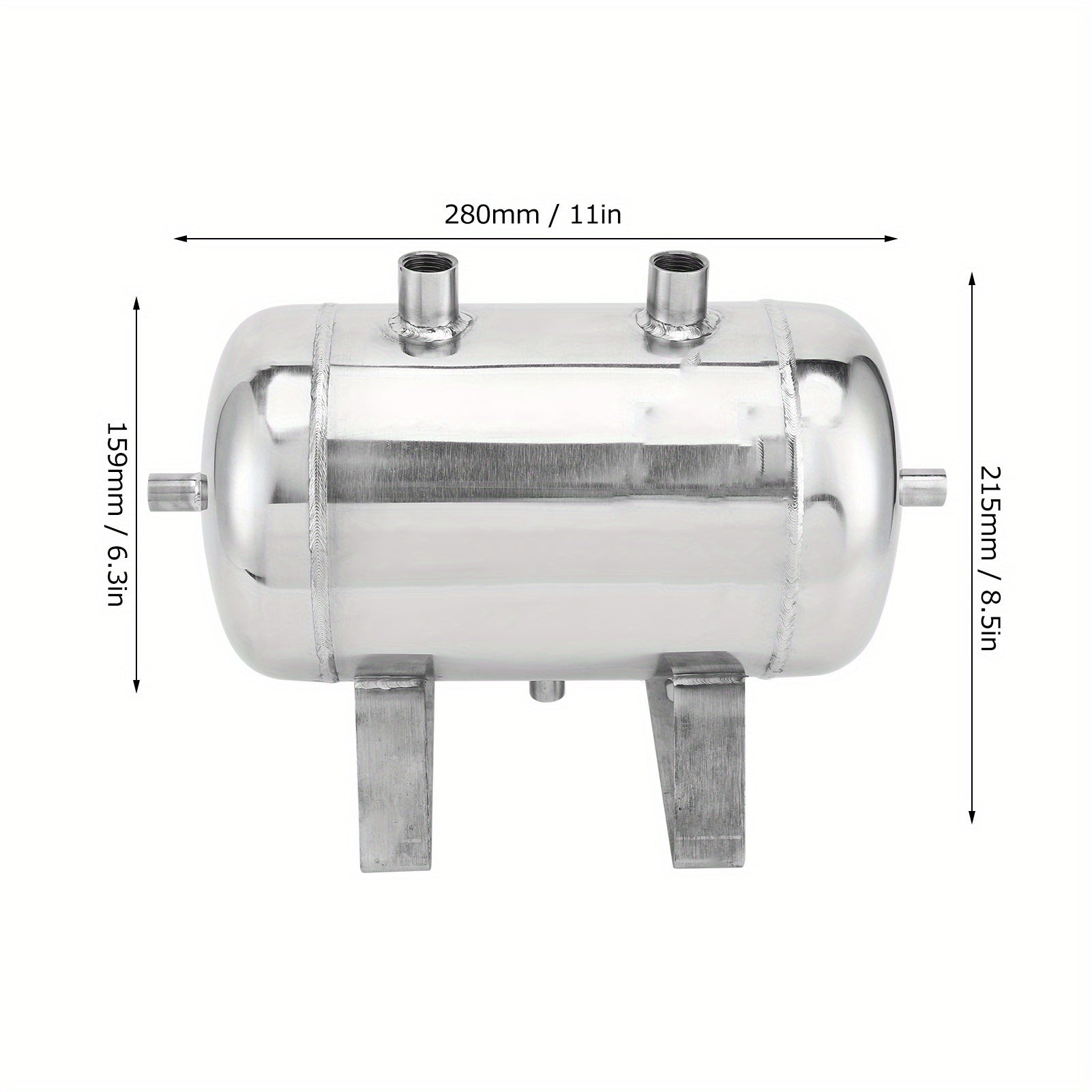 High-Pressure 1.32gal Stainless Steel Gas Storage Tank with 4-Port Air Reservoir, Durable for Industrial & Automotive Use - 1/4NPT