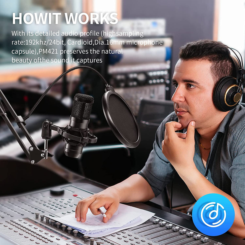 USB Microphone, Professional 192kHz/24Bit Plug & Play PC Computer Condenser Cardioid Mic Kit with Sound Advanced Chipset, for Streaming, Podcast, Studio Recording and Games