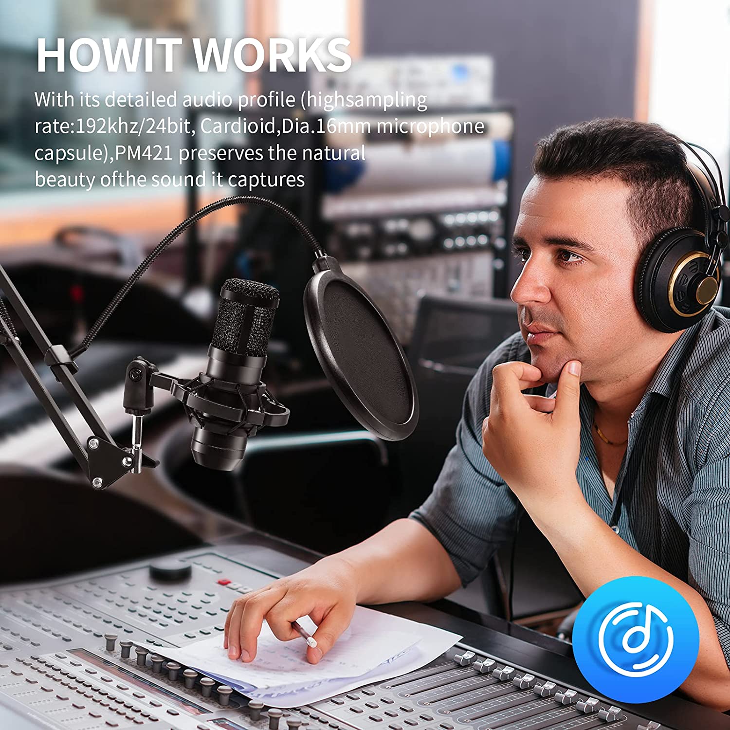 USB Microphone, Professional 192kHz/24Bit Plug & Play PC Computer Condenser Cardioid Mic Kit with Sound Advanced Chipset, for Streaming, Podcast, Studio Recording and Games