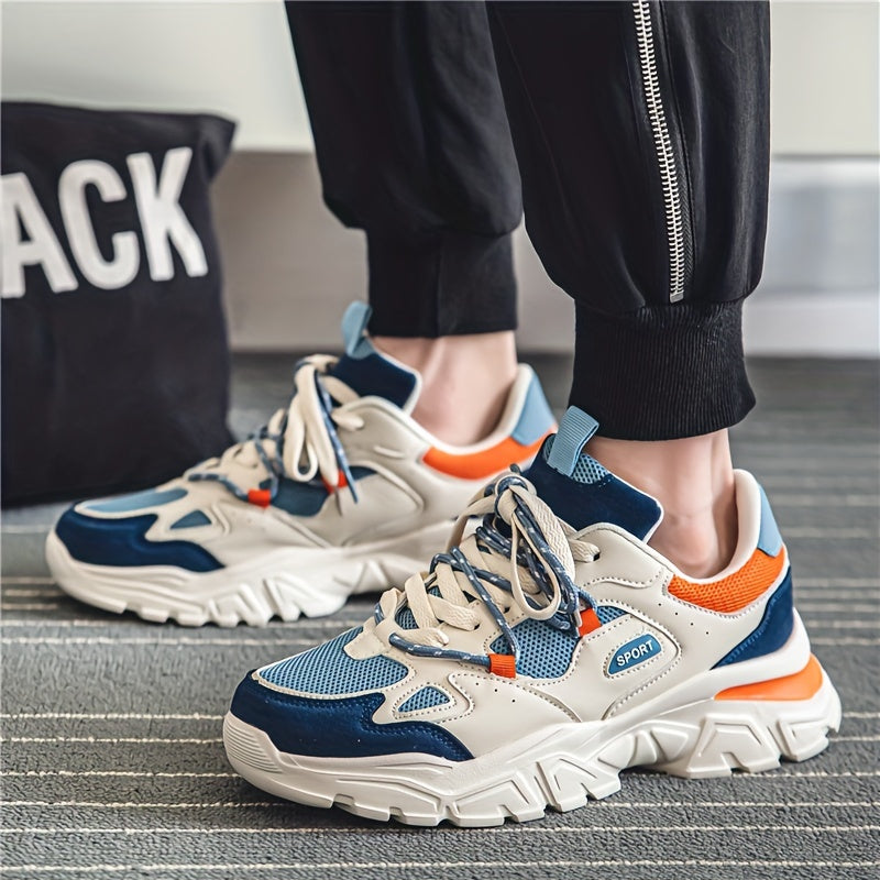 Vintage Round Toe Lace-up Chunky Sneakers - Shock-Absorbing, Breathable, and Comfortable Athletic Shoes for Men - Perfect for Sports and Casual Wear in Fall, Spring, and Summer