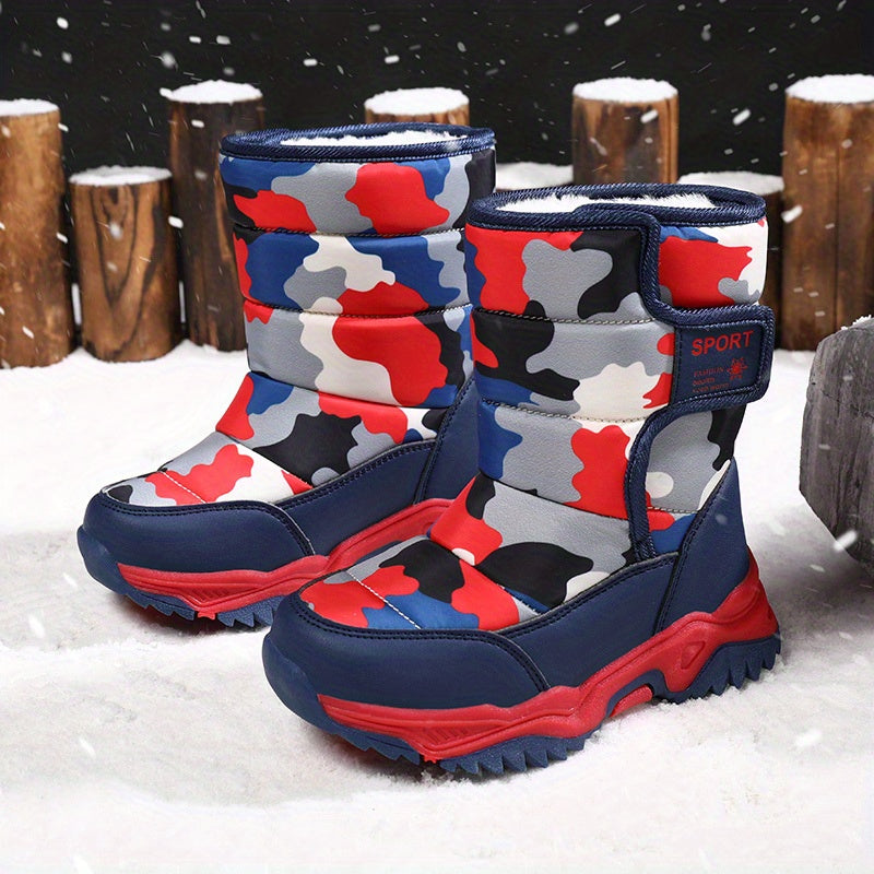 [Boys' Winter Snow Boots] Winter Boys' Camouflage Snow Boots | High-Top Long-Lined Warm Casual Sports Boots with Cushioned EVA Insole and Durable Rubber Sole for Youngsters Outdoor Activities