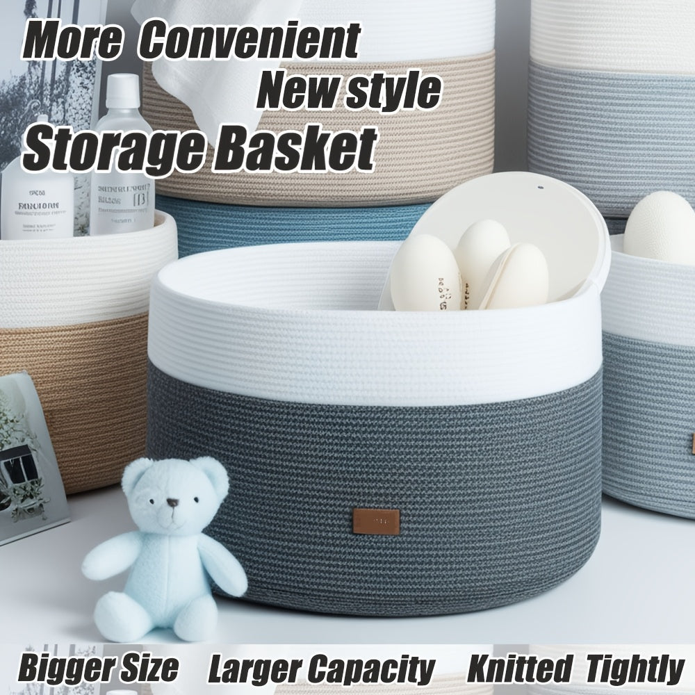 XXL Large Cotton Rope Storage Basket – Foldable Multi-Purpose Organizer for Laundry, Toys, Blankets, and Youngsters Games, Striped Design for Family Gatherings or Home Organization, Laundry Basket