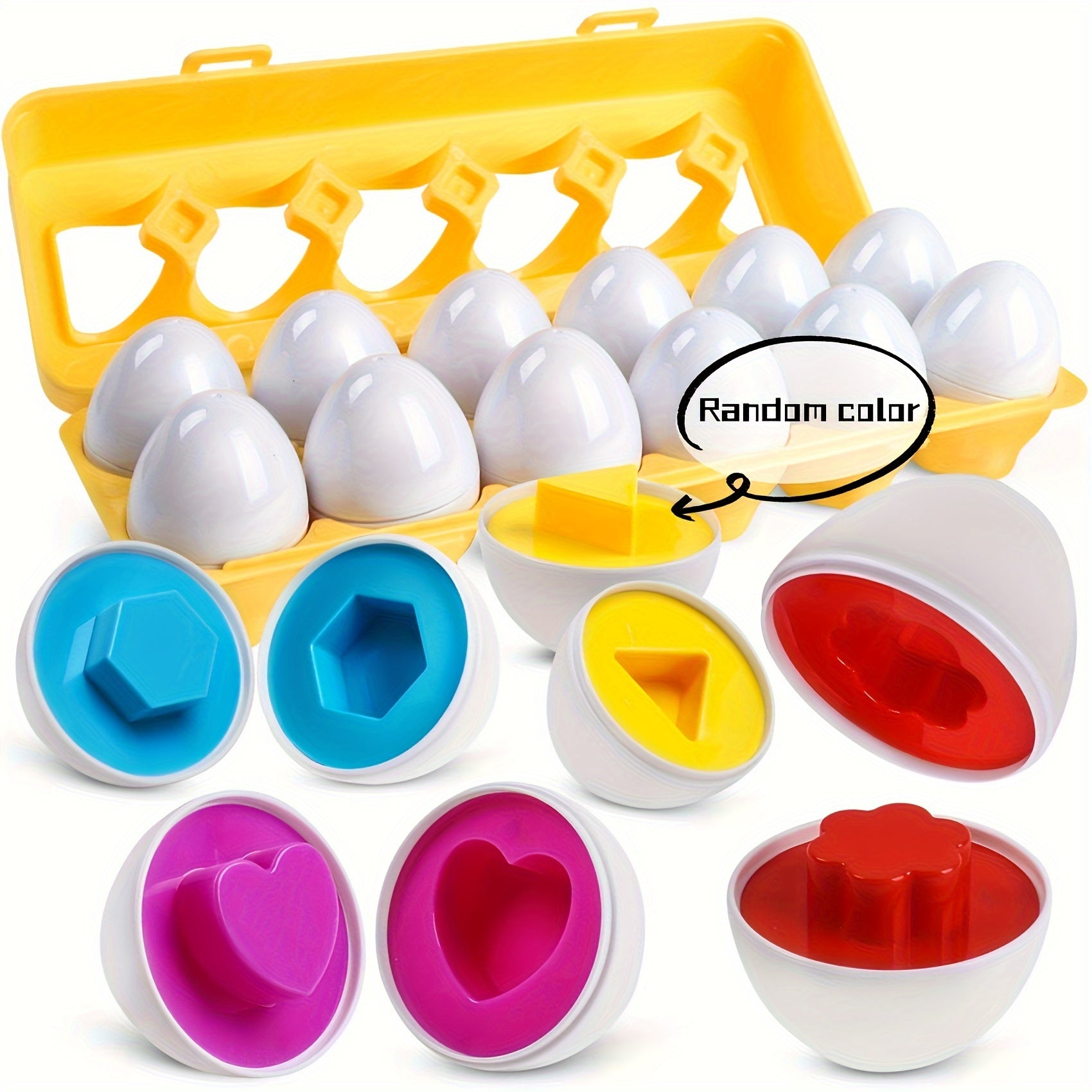 12pcs Geometric Egg Shape Sorter Puzzle - Develops Fine Motor Skills, Color Recognition, and Early Learning for Toddlers Boys and Girls with Easter Egg Toys