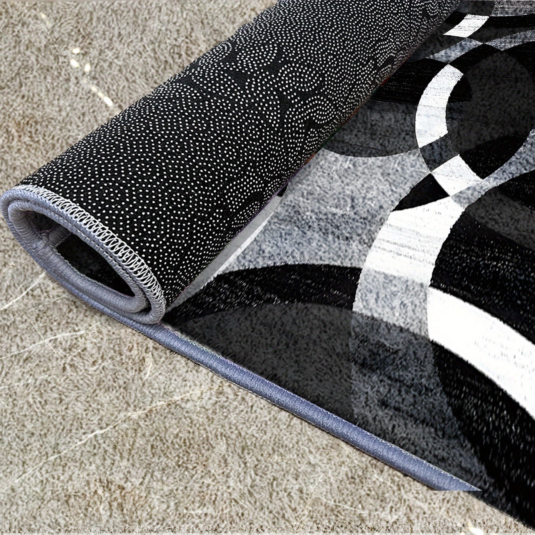 850gsm Velvet Area Mat - Modern Abstract Black & White Circular Pattern, Machine Washable Non-Slip Thick Pile, Ultra-Soft Durable Mat for Living Room Bedroom Entryway, Contemporary Home Decor, Large Area Rugs Living Room, Ent