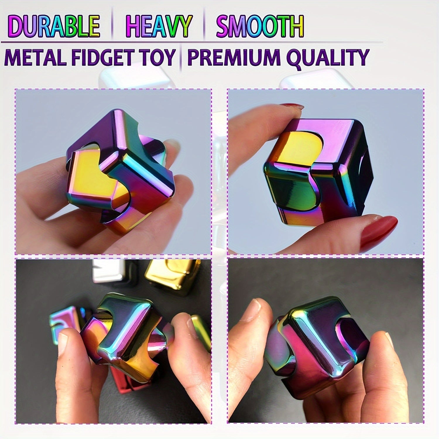2pcs Desk Fidget Toys Spinner-Cube: Colorful Square Cube, Desktop Toys, High-Speed Bearing Rotating Toys Metal Desk Fidgets For Adults