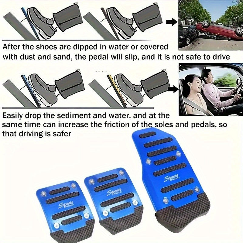 3pcs High-Performance Aluminum Alloy Automotive Pedals - Anti-Skid, Easy Installation, Enhanced Grip for Manual Clutch and Accelerator, Suitable for Most Vehicles