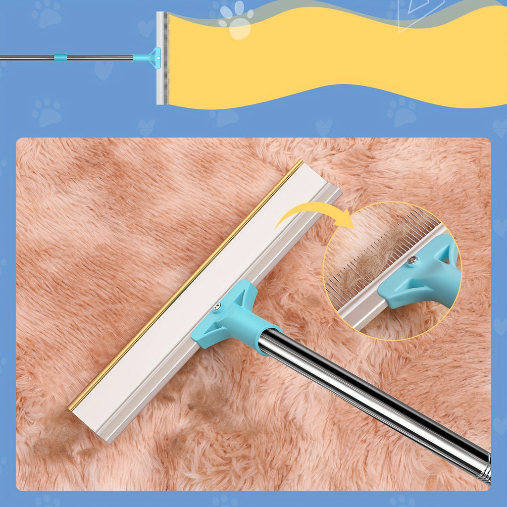 56" Adjustable Long Handle Carpet Rake Pet Hair Remover, Reusable Large Metal Lint Remover Brush For Embedded Fur Removal From Low Pile Rugs Stairs, Carpet Brush Scraper Dog Cat Hair Remover Broom