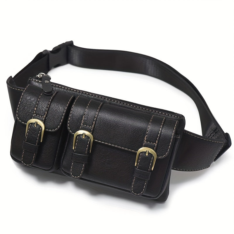 1pc PU Leather Waist Bag Fanny Bag For Men Women, Outdoor Travel Sports Chest Bag For Running Hiking, Simple Fashion Bumbag, Smart Phone Purse Wallet, Card License Bag