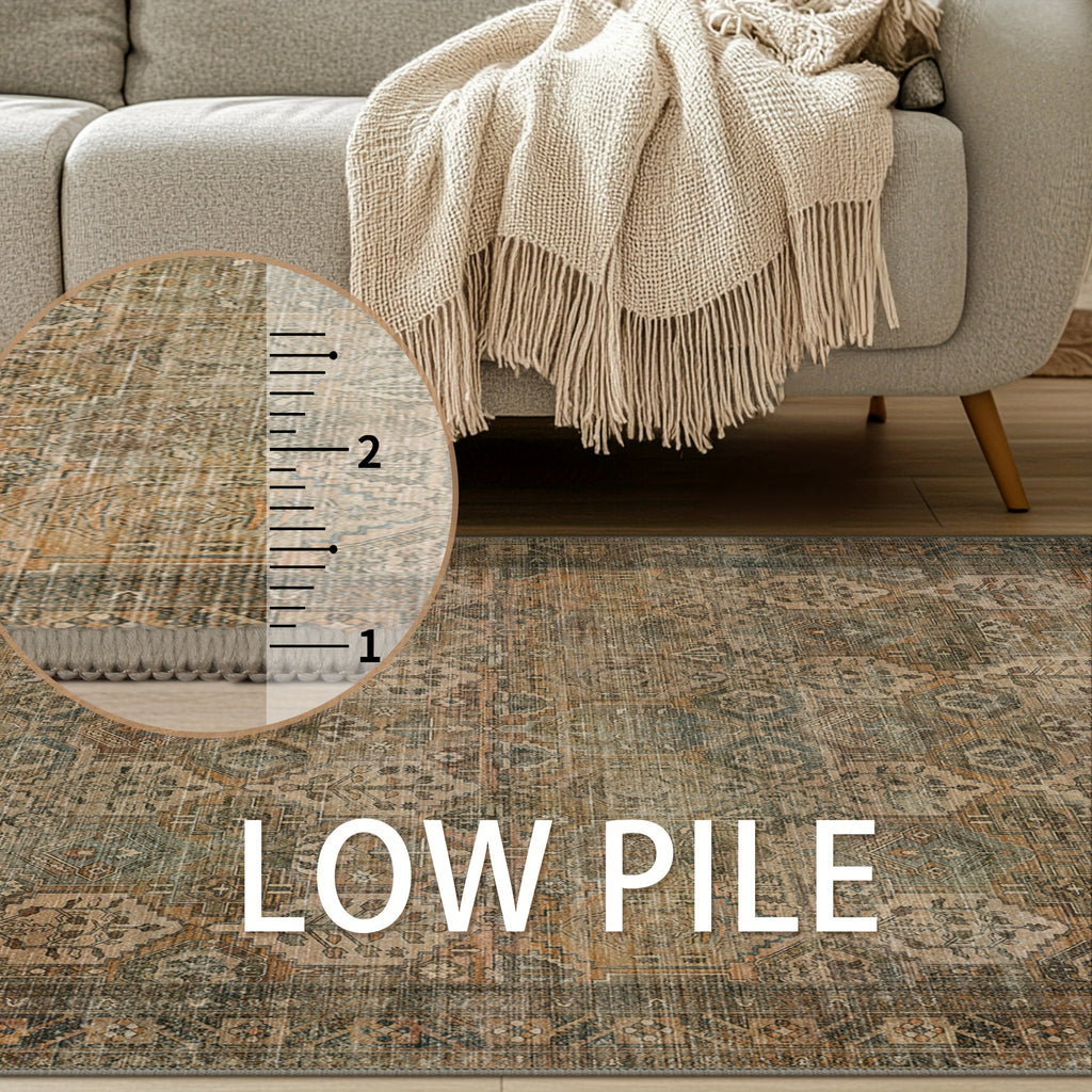 Area Rugs, Ultra-Thin Foldable Low Pile Machine Washable Mat, Lightweight Machine Washable Rugs for Living Room Bedroom, Sound Absorbing Vintage Sage Rectangle Mat