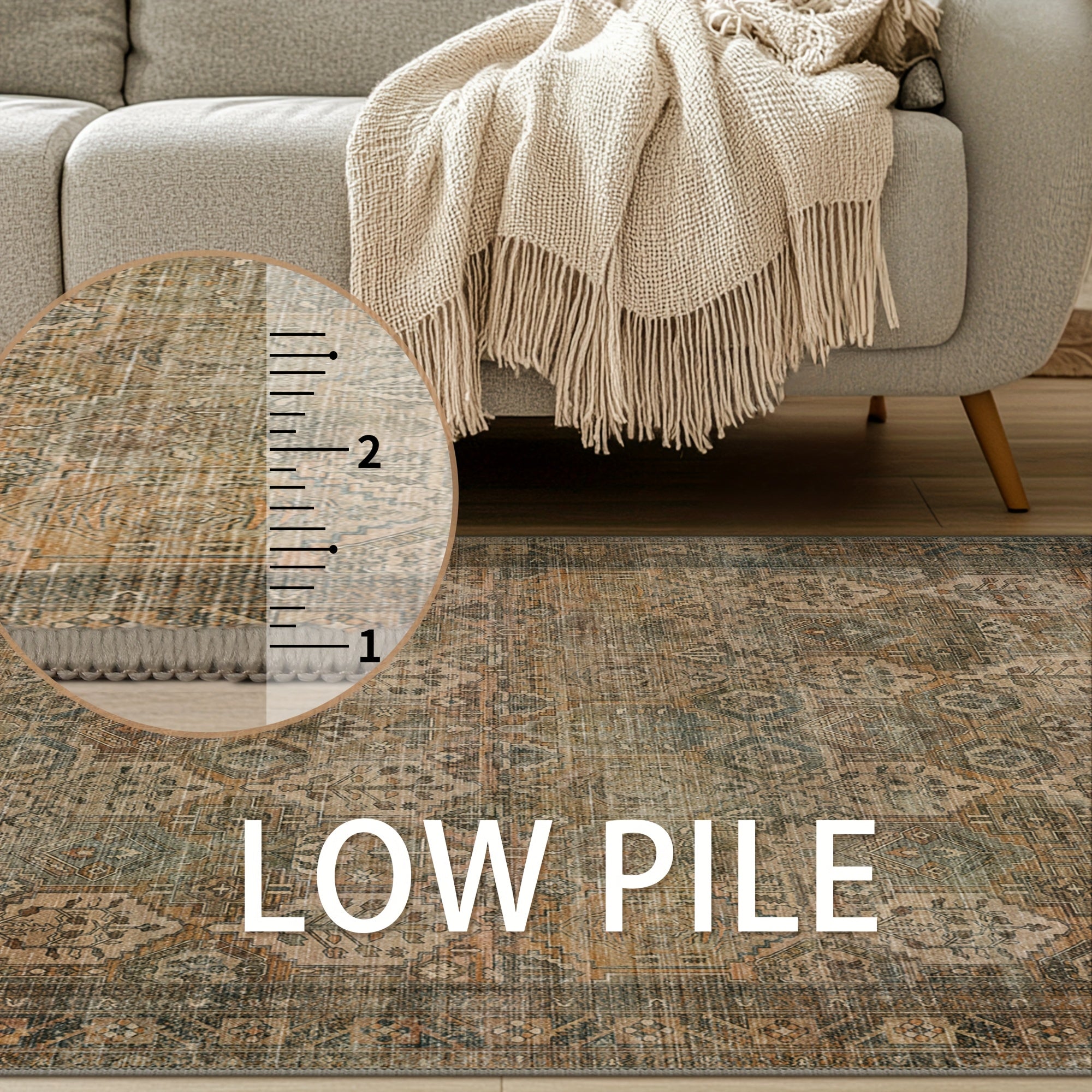 Area Rugs, Ultra-Thin Foldable Low Pile Machine Washable Mat, Lightweight Machine Washable Rugs for Living Room Bedroom, Sound Absorbing Vintage Sage Rectangle Mat
