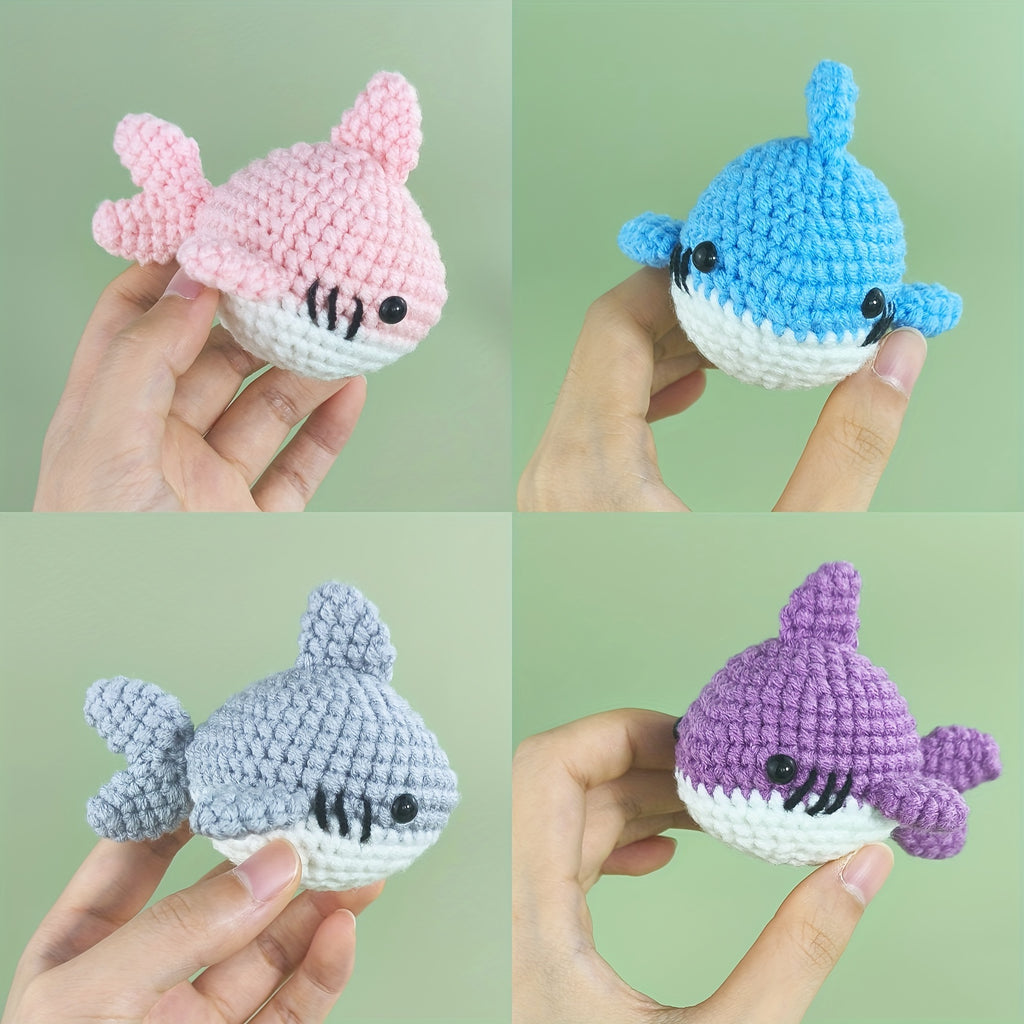 Jeslon 4-Pack DIY Crochet Shark Doll Kit with Yarn, Hooks, Stitch Markers,