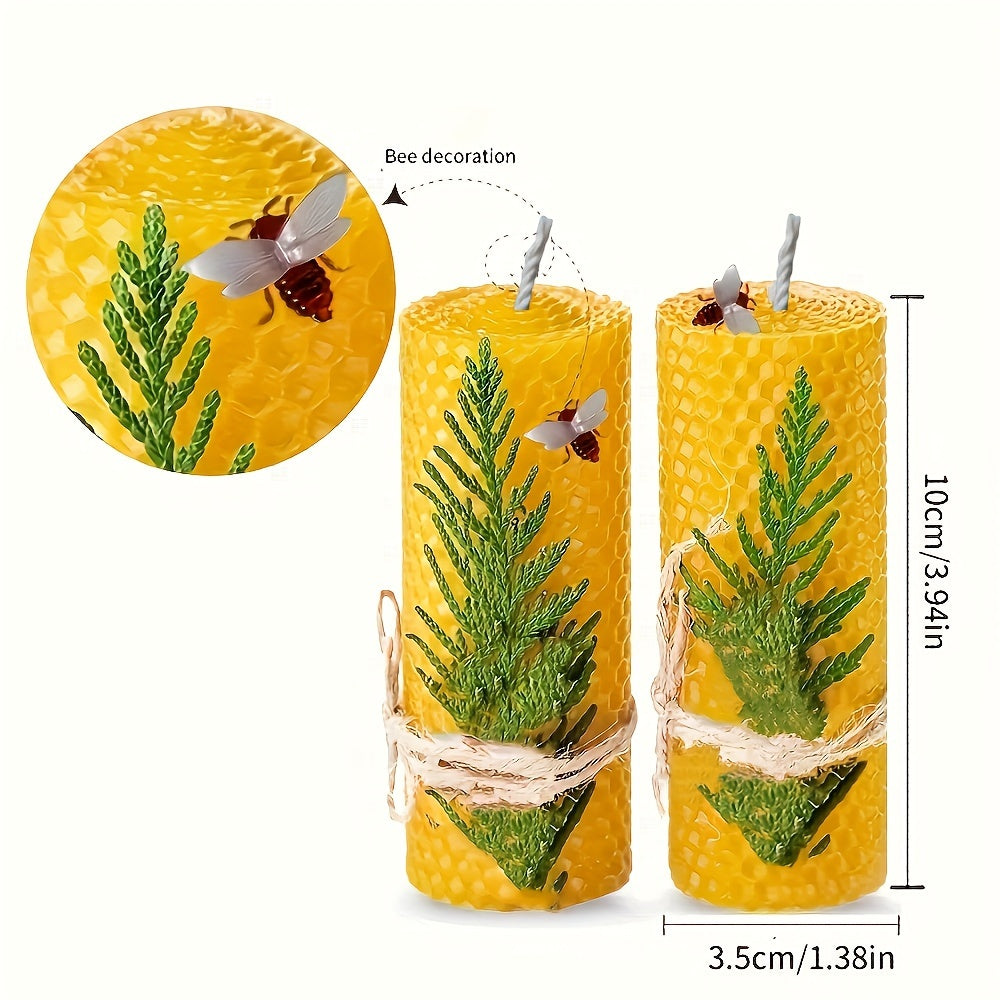 4pcs 100% Beeswax Candles Gift Box Set of 4 Natural Hand Rolled Pillar Candles for Gift And Home Decor,With Honeycomb Texture for Gift And Candle Decor