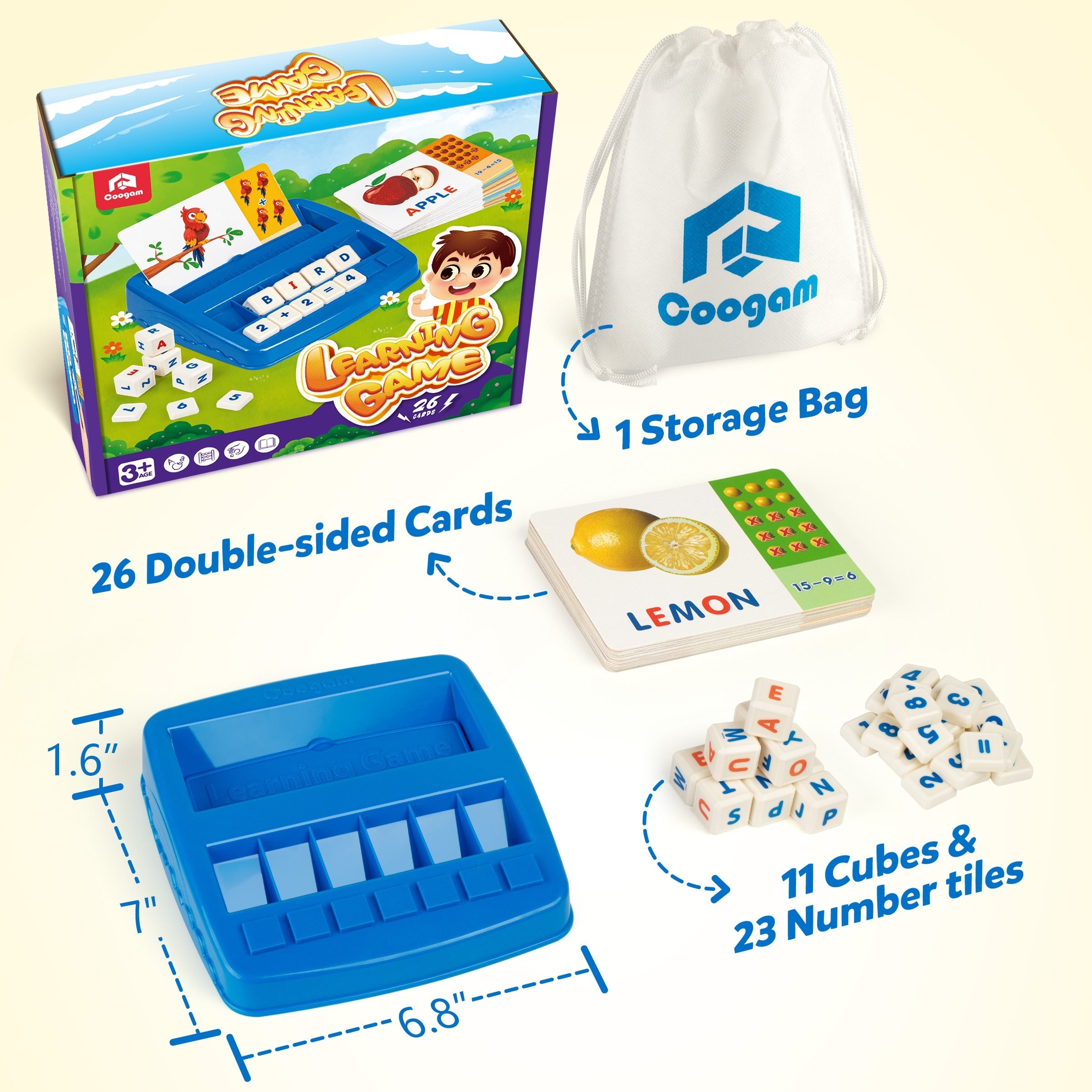 Coogam Matching Letter Game, Alphabet Spelling Reading Flash Cards, Math Number Words Puzzle Early Learning Educational Gift Toys For 3 4 5 Year Old Kids