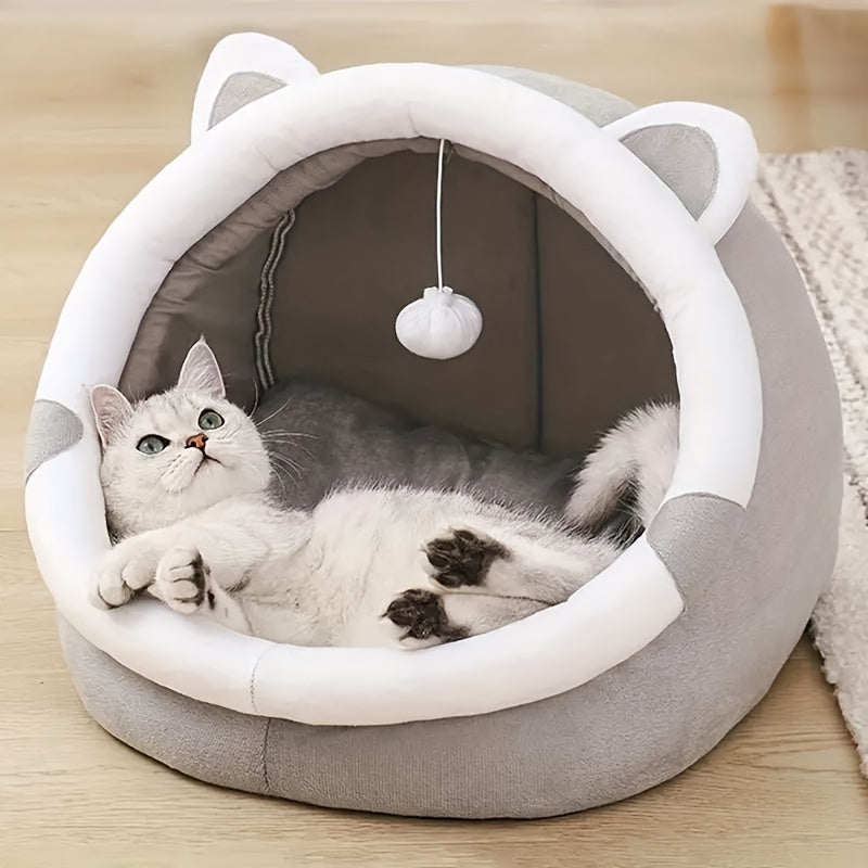 Classic style cute cat bed house, kitten burrow mat, indoor kitten tent with hanging toys, give cats different fun
