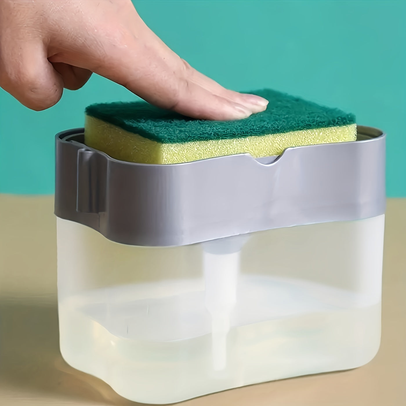 1pc Modern ABS Plastic Dish Soap Dispenser with Sponge Holder, Hand Wash Only, Lightweight Square Kitchen Sink Accessory, Space-Themed Solid Color Design