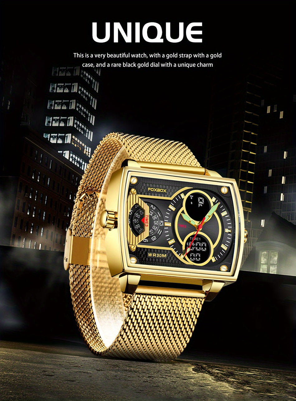 LIGE Men Watch FOXBOX Fashion Square Watch Sports Double Display Watch, Ideal Choice For Gifts