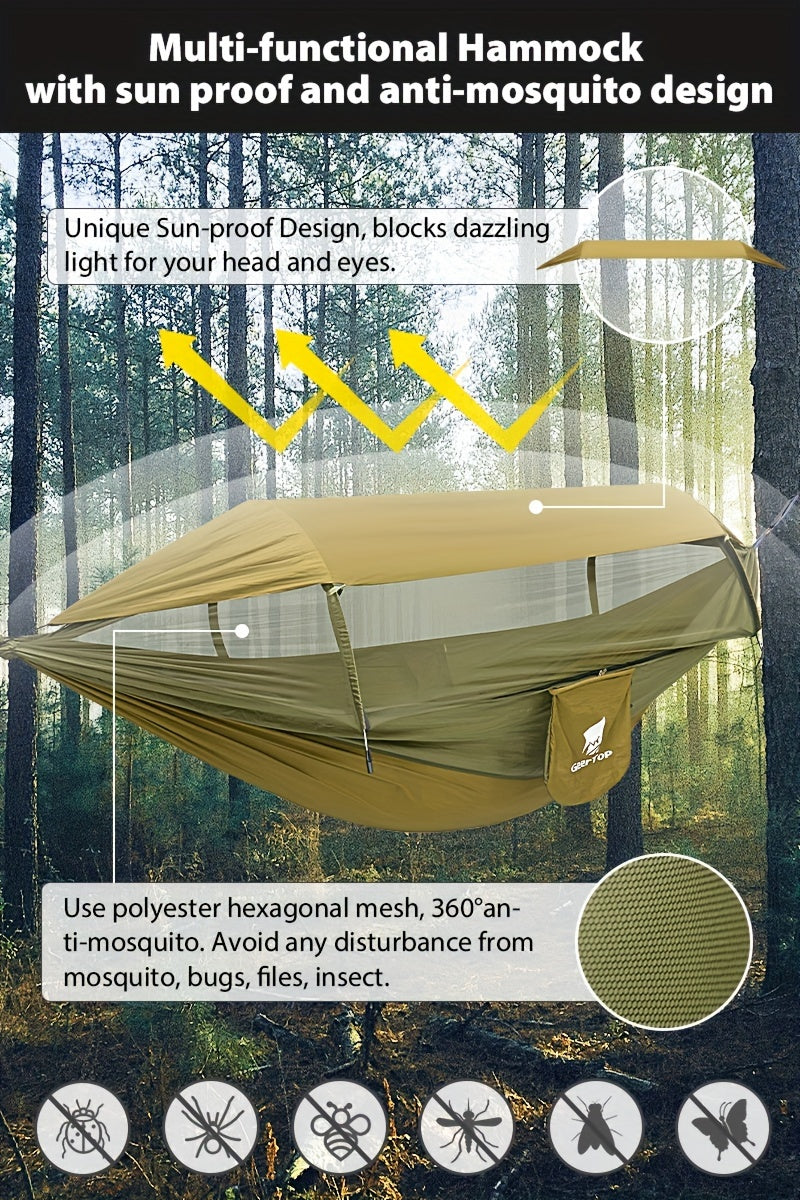 GEERTOP 3in 1 Outdoor Hammock with Mosquito Net Sun Shelter, Double Sleep Rest Camping Hammock for Backpacking Travel Garden Park